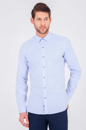 Slim Fit Long Sleeve Cotton Ice Blue Casual Shirt