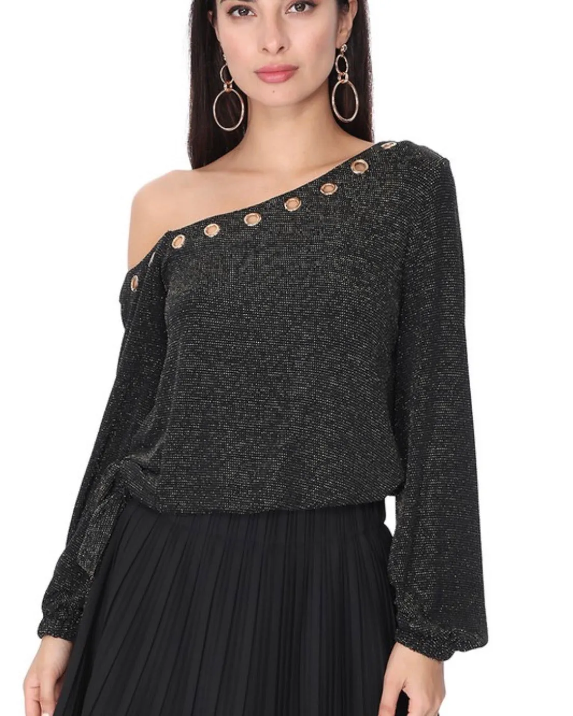 ST4010 One Shoulder Gold details Eyelet top