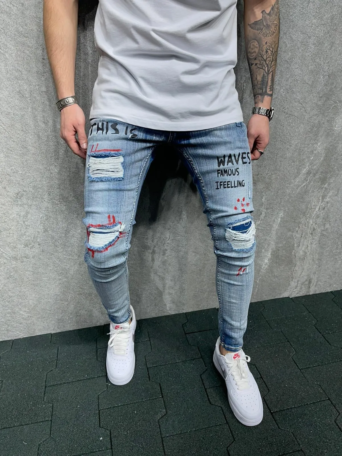 Stick Skinny Ripped Jeans - Blue Y7