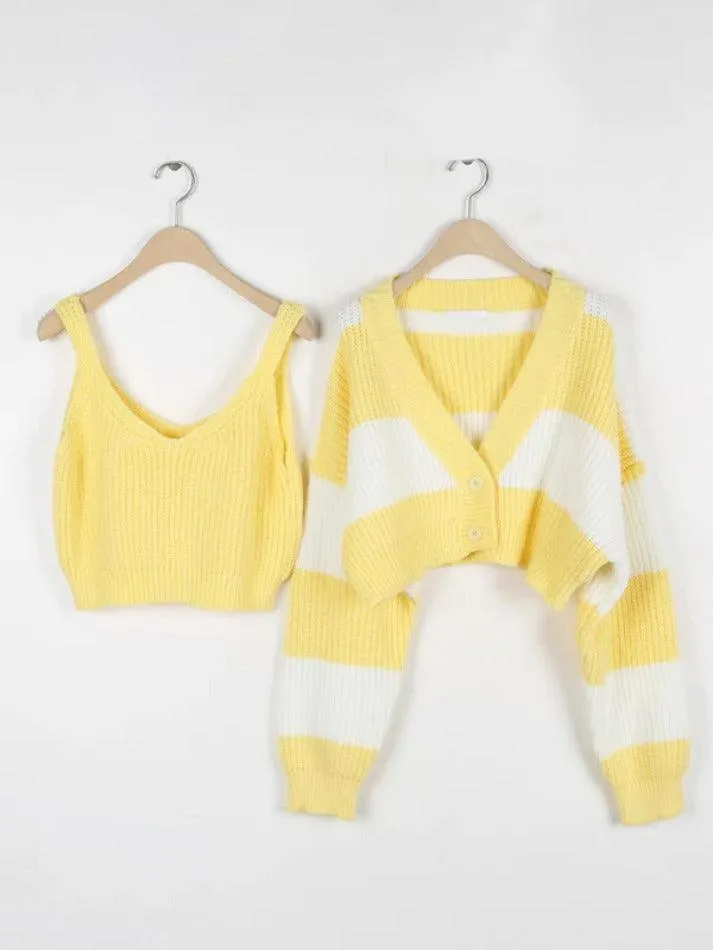 Stripe Splice Short Knit Cardigan