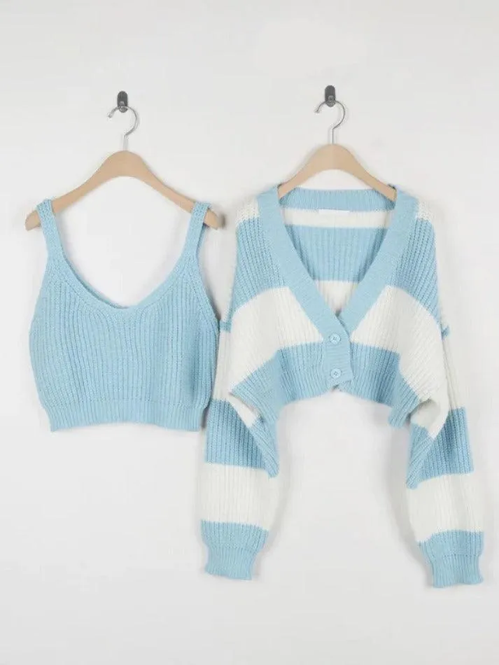 Stripe Splice Short Knit Cardigan