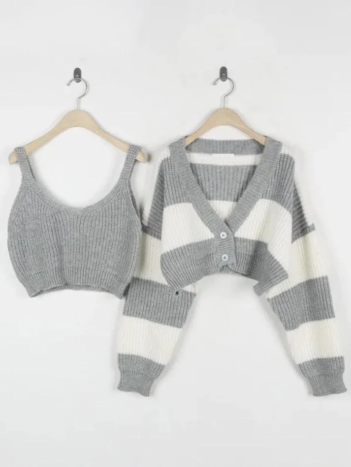 Stripe Splice Short Knit Cardigan