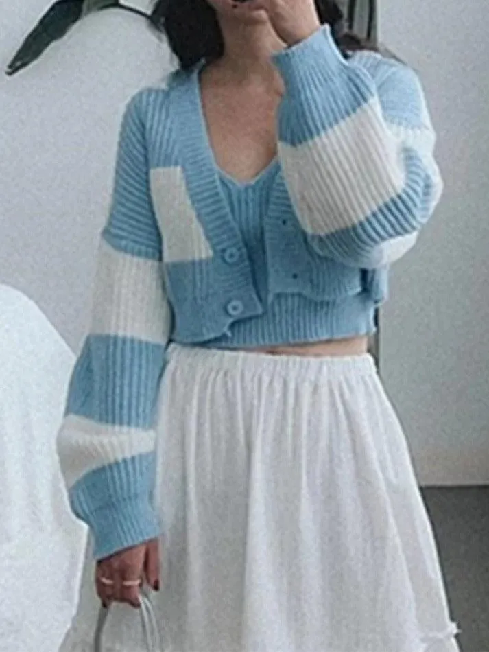 Stripe Splice Short Knit Cardigan