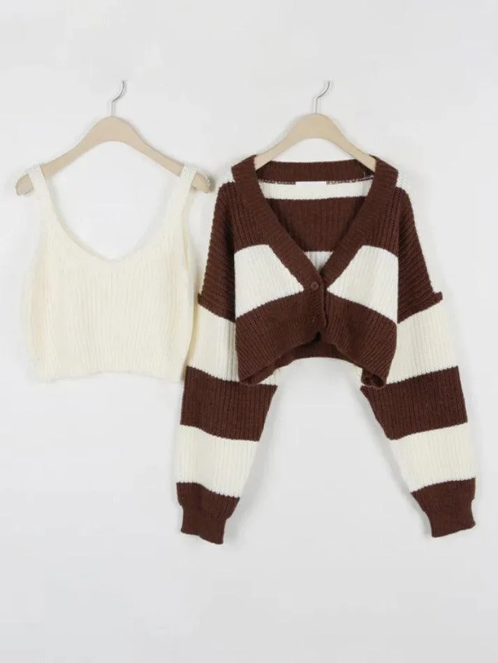 Stripe Splice Short Knit Cardigan