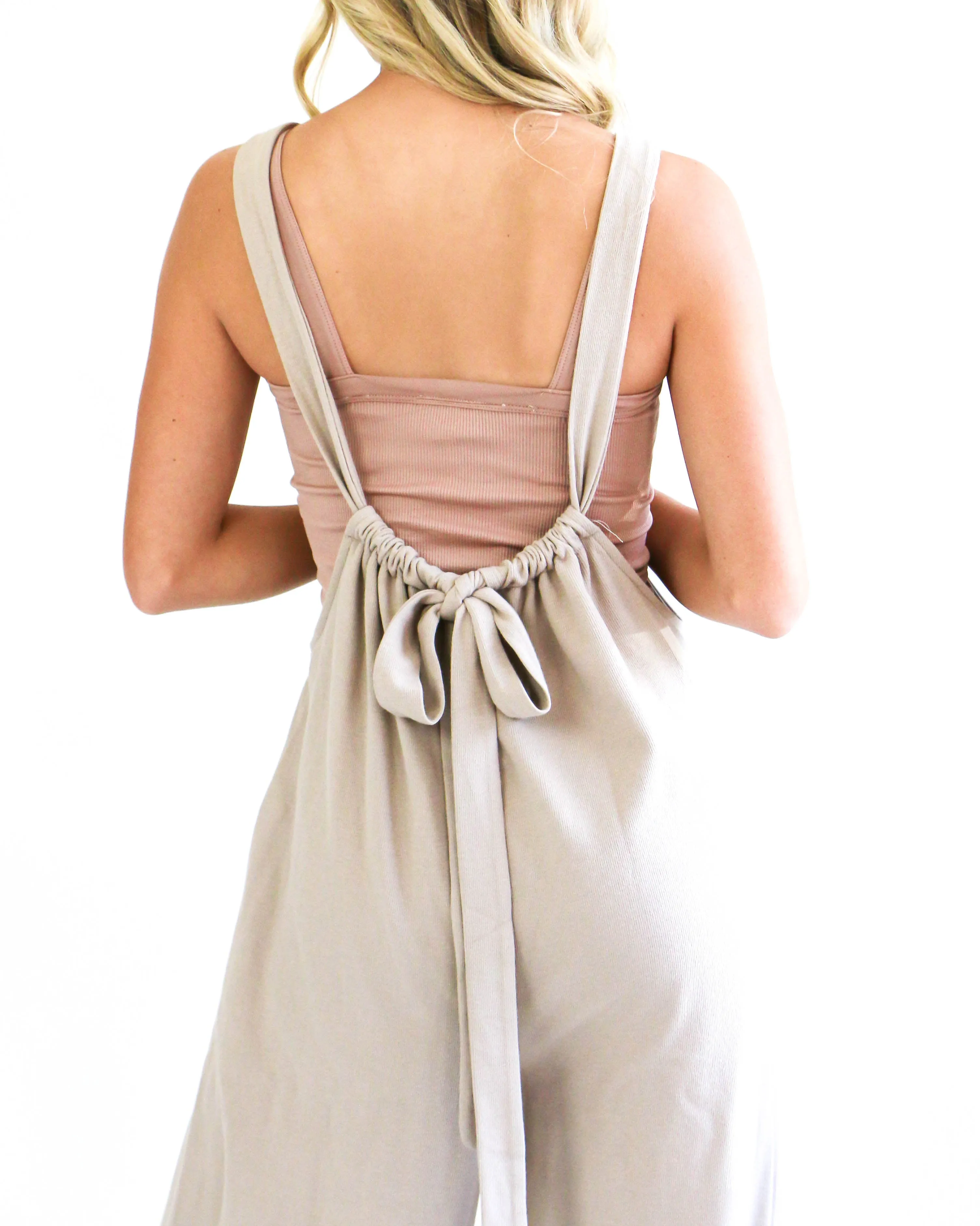 Taupe Suspender Tie Jumpsuit