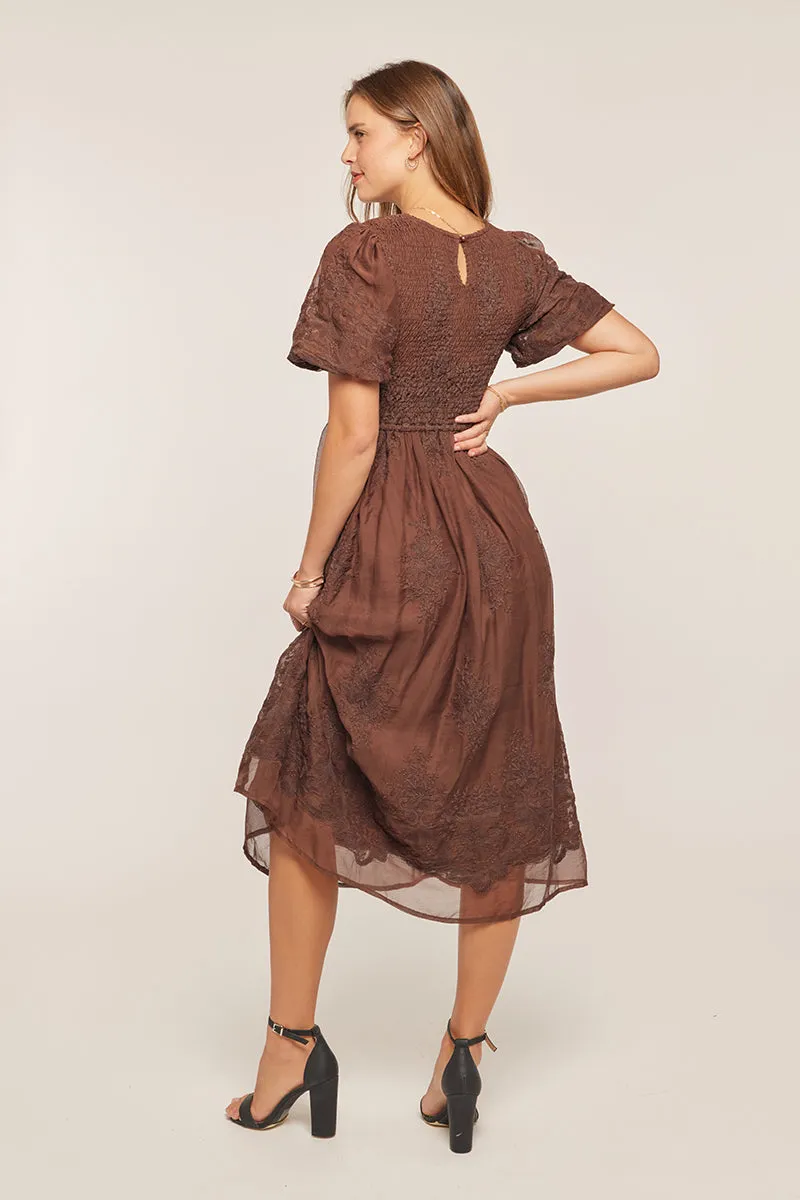 The McKinley Smocked Dress in Brown - FINAL SALE