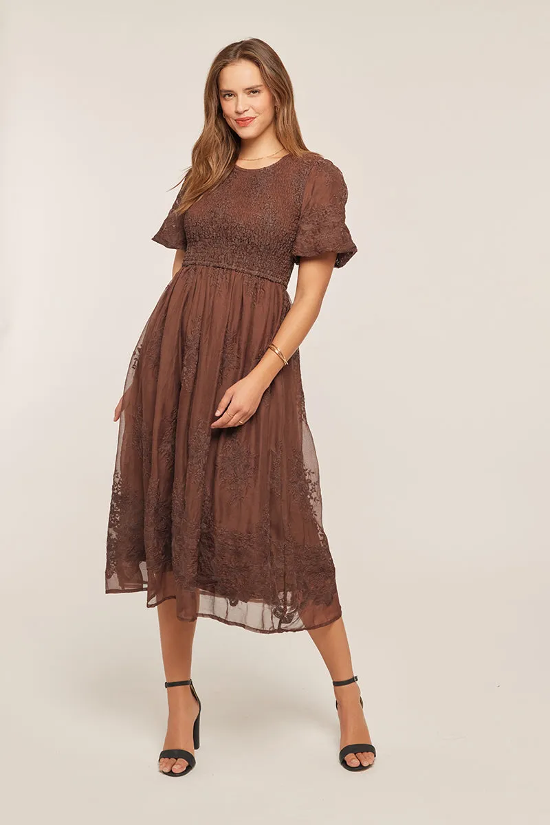 The McKinley Smocked Dress in Brown - FINAL SALE