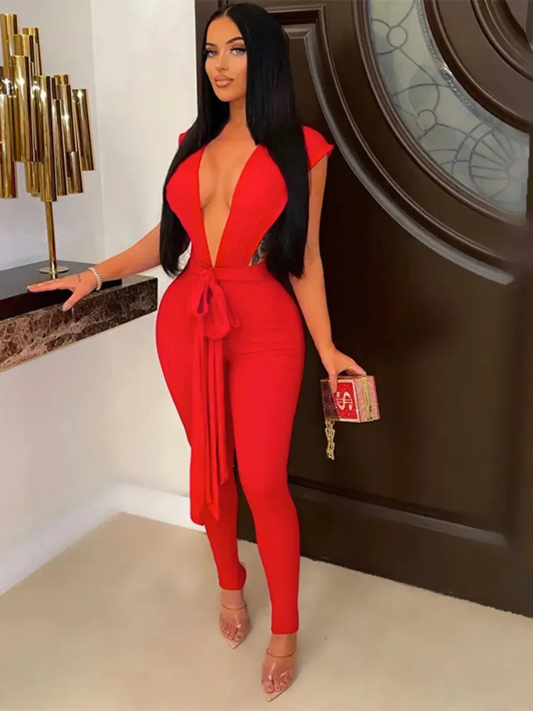 V-neck Jumpsuit Women Outfit  Elegant*