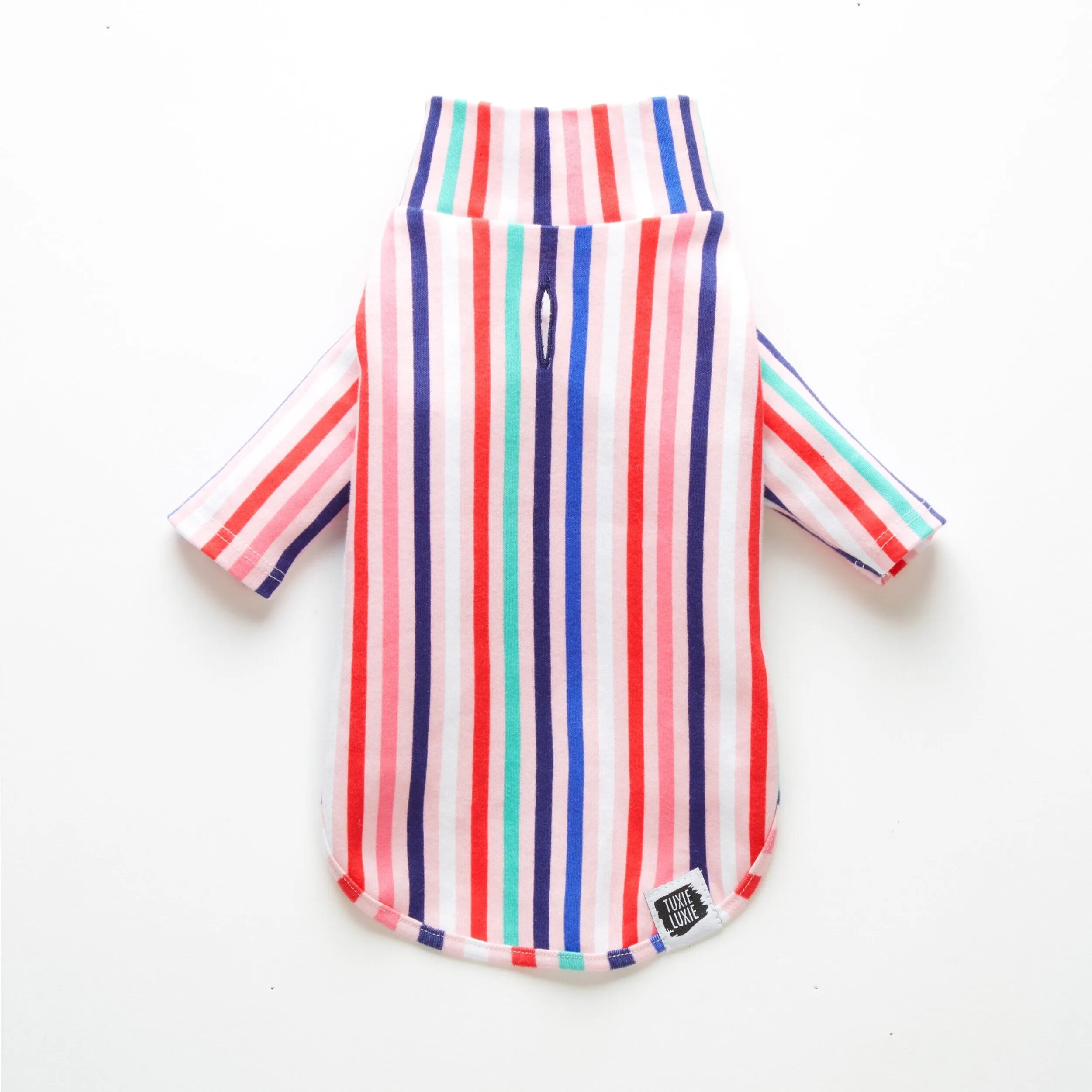 West Side Mutt | Pink with Multi-Color Stripes Doggie Mock Neck Top