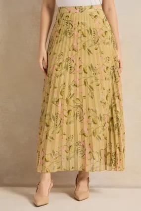 Women Yellow Printed Pleated Skirt