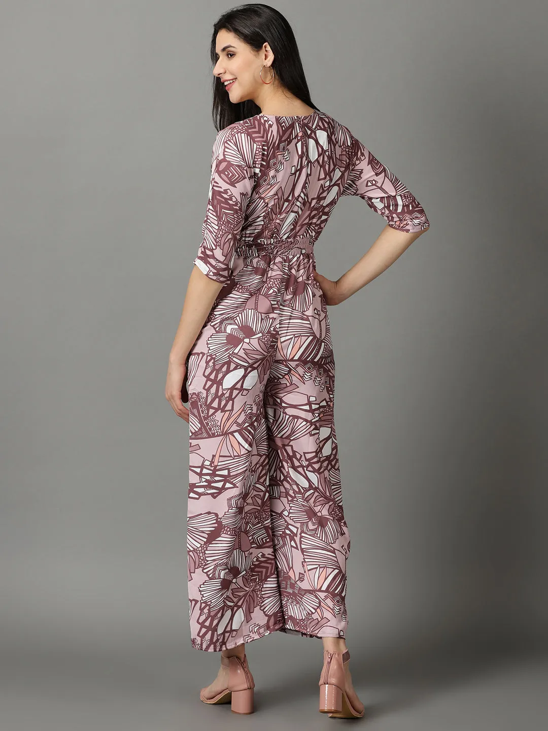 Women's Pink Printed Jumpsuit