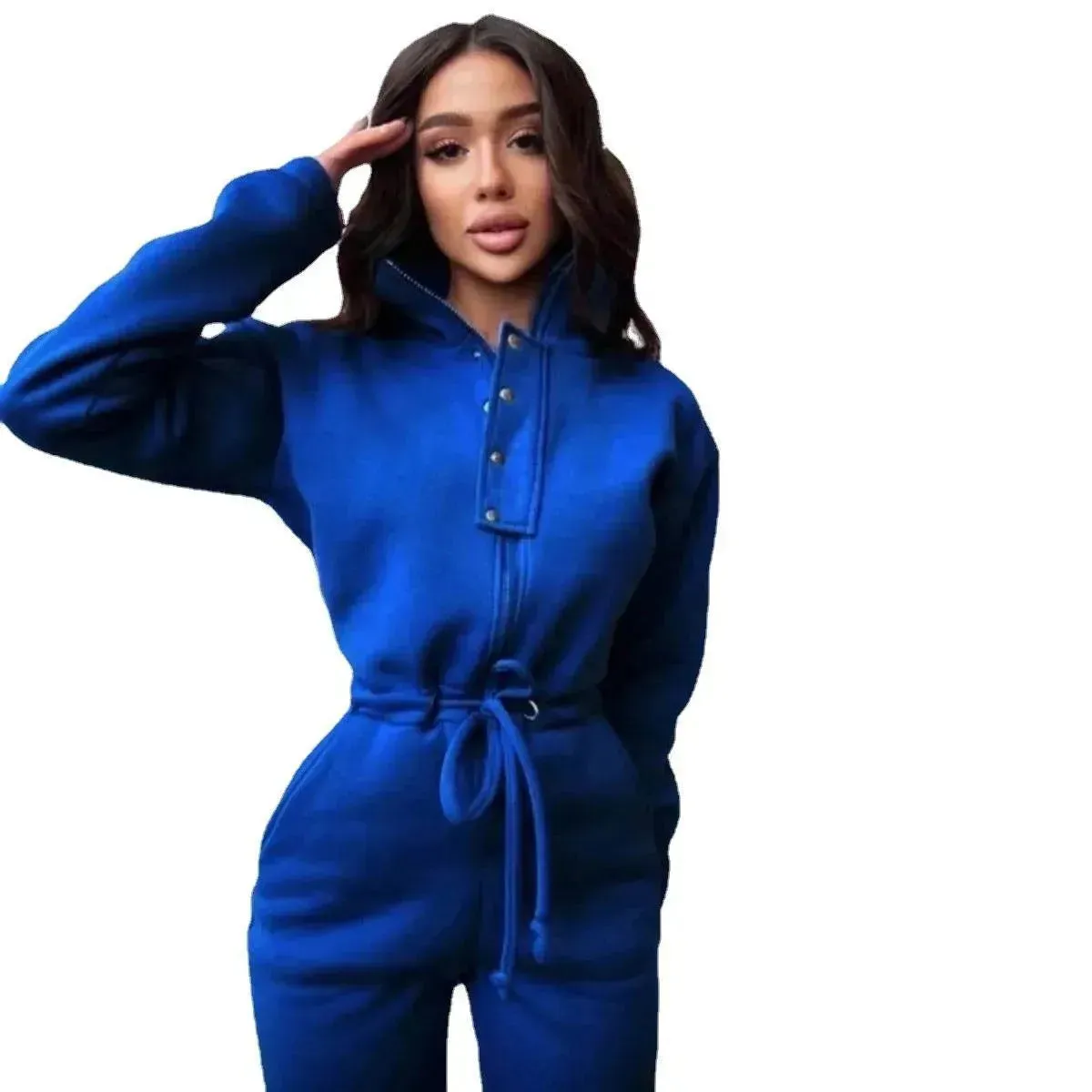 Women's Stand up Collar Cinched European And American Leisure Jumpsuit