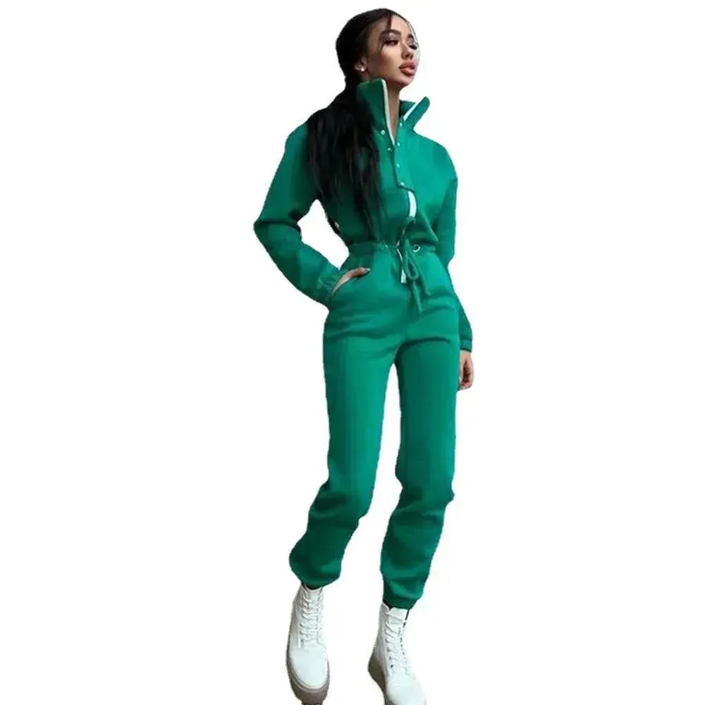 Women's Stand up Collar Cinched European And American Leisure Jumpsuit